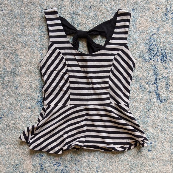 Monteau Peplum black and white strip top - Picture 1 of 3